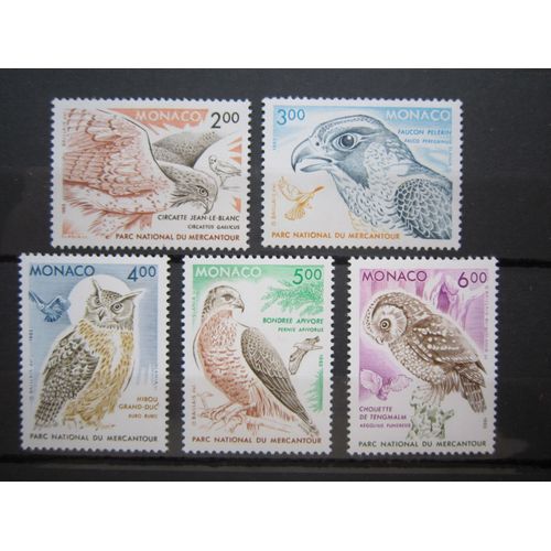 Monaco. Timbres N° 1855-1859 (1993). Faune. Rapaces Du Parc National Du Mercantour