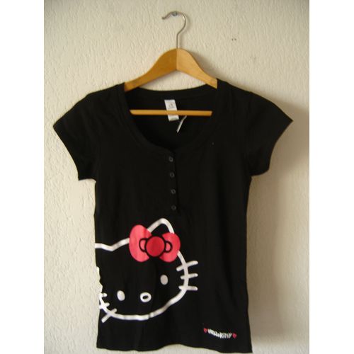 T-Shirt Boutonné Noir Hello Kitty H&m Femme Taille 34/36