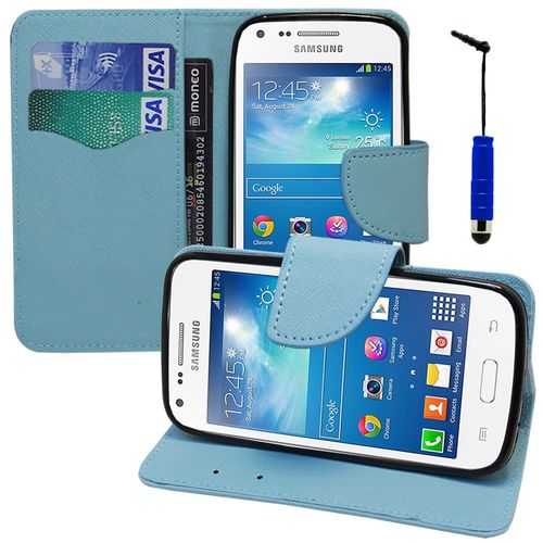 Etui Portefeuille Pour Samsung Galaxy Core Plus G3500/ Trend 3 G3502 Support Video Cuir Pu Effet Tissu - Bleu + Mini Stylet