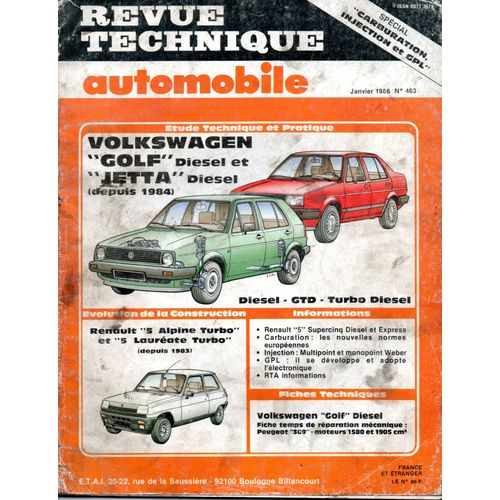 Revue Technique Automobile N° 463 Volkswagen Golf Et Jetta 2 Diesel Depuis 1984