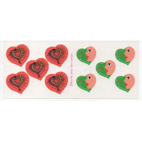 France 2000: Bloc-Carnet N° 3298a "Dites Le Avec Des Coeurs", Comprenant 10 Timbres Auto-Adhésifs Représentant Les Coeurs De Yves Saint Laurent.