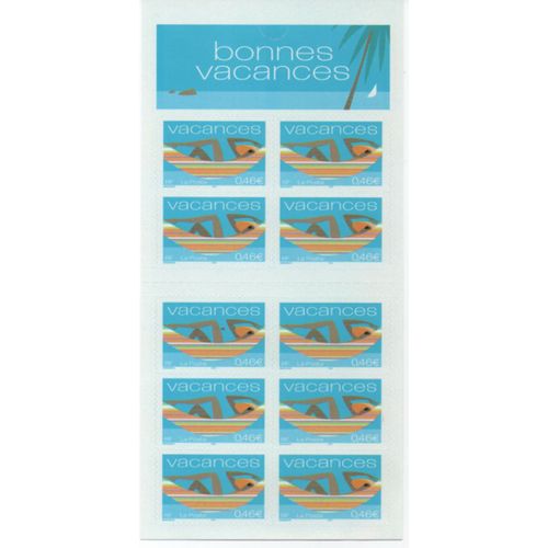 France 2002: Bloc-Carnet N° 33  Comprenant 10 Timbres Auto-Adhésifs N°33 Avec Légende "Vacances.                       