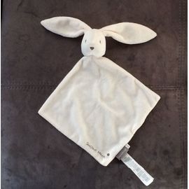 Doudou Lapin Blanc Creme Ecru Sergent Major Plat Losange Peluche Bebe Jouet Enfant Naissance  