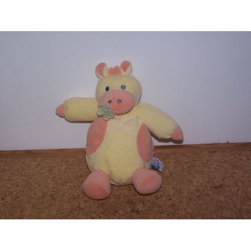 Doudou Vache Sucre D'orge Jaune Et Orange Fleur