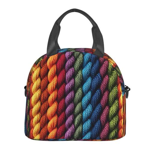 Sac à déjeuner Textiles en tissu de fil à tricoter Sac besace à main avec sangle d'épaule, Sac Fourre-tout Réutilisable pour Enfant, Retour à l'école, Femmes, Garçon, Fille