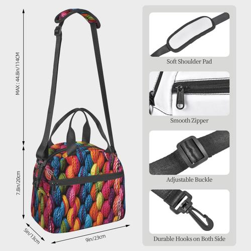 Sac à déjeuner Textiles en tissu de fil à tricoter Sac besace à main avec sangle d'épaule, Sac Fourre-tout Réutilisable pour Enfant, Retour à l'école, Femmes, Garçon, Fille