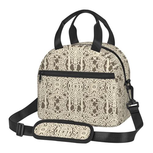 Sac à déjeuner Textile de tissu de dentelle tricoté Sac besace à main avec sangle d'épaule, Sac Fourre-tout Réutilisable pour Enfant, Retour à l'école, Femmes, Garçon, Fille