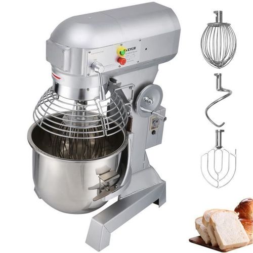 Robot Pâtissier -VEVOR-30L-1100W -3 Vitesses - Socle à en Acier Inox -avec Tige de Mélangeur de Protection,Batteur, Fouet,Crochet