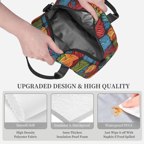 Sac à déjeuner Textiles en tissu de fil à tricoter Sac besace à main avec sangle d'épaule, Sac Fourre-tout Réutilisable pour Enfant, Retour à l'école, Femmes, Garçon, Fille