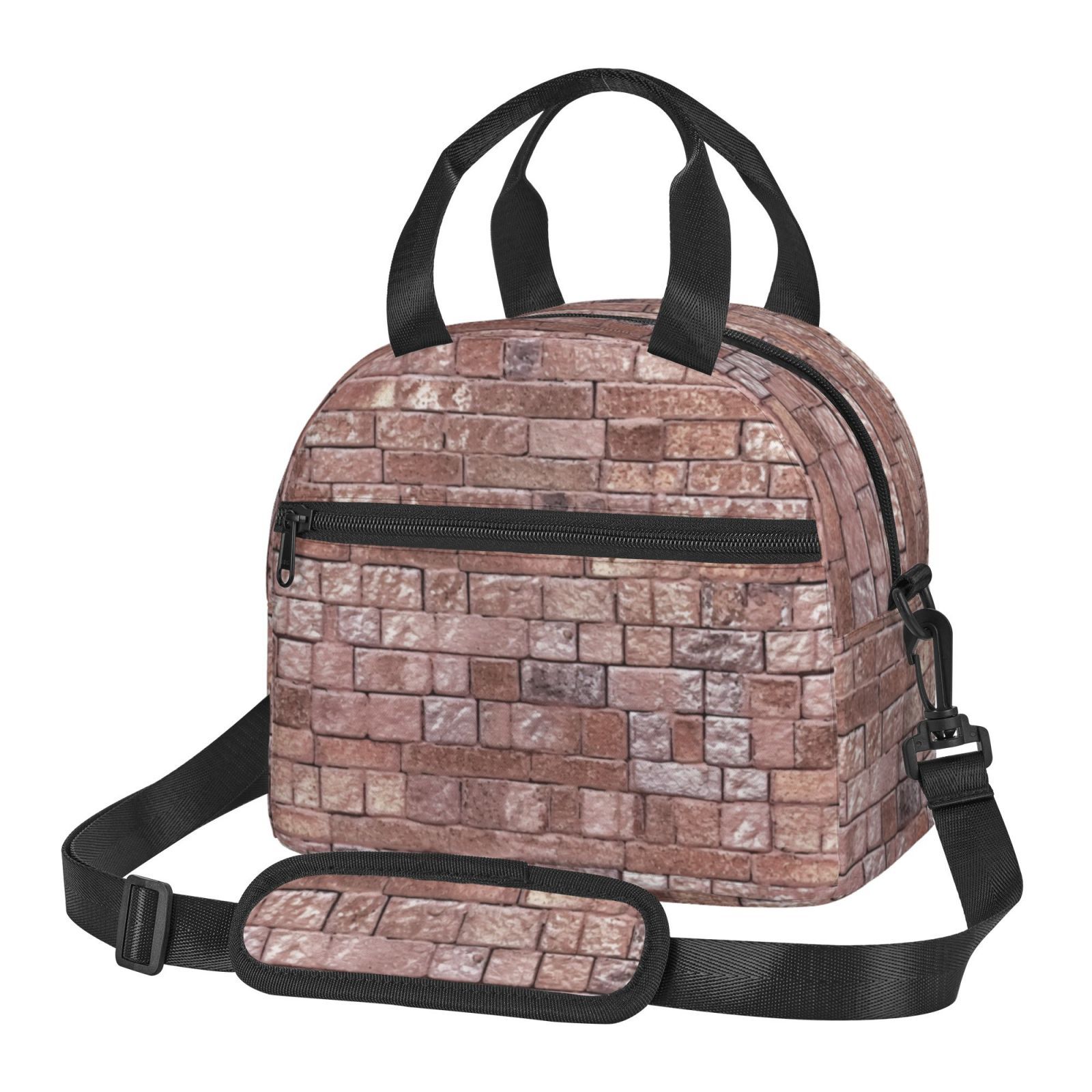 Sac à déjeuner Texture métallique de mur de briques d'or rose Sac besace à main avec sangle d'épaule, Sac Fourre-tout Réutilisable pour Enfant, Retour à l'école, Femmes, Garçon, Fille