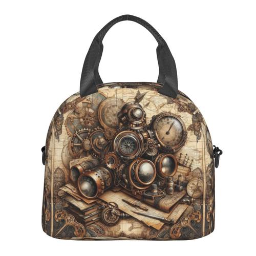 Sac à déjeuner STEAMPUNK Sac besace à main avec sangle d'épaule, Sac Fourre-tout Réutilisable pour Enfant, Retour à l'école, Femmes, Garçon, Fille