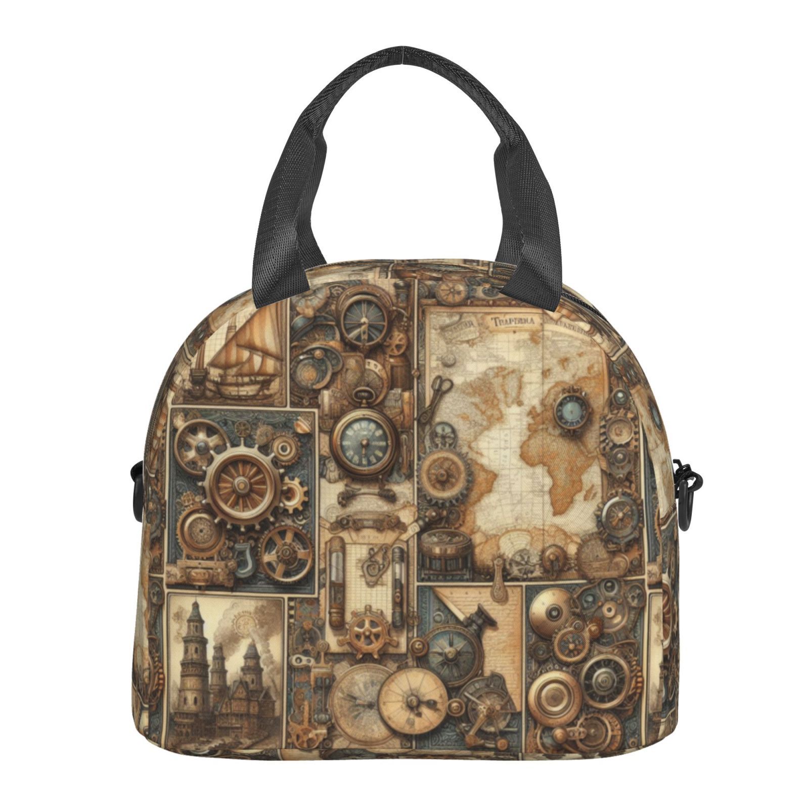 Sac à déjeuner STEAMPUNK Sac besace à main avec sangle d'épaule, Sac Fourre-tout Réutilisable pour Enfant, Retour à l'école, Femmes, Garçon, Fille