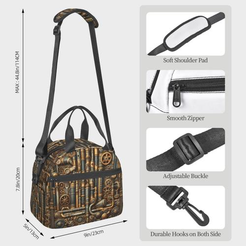 Sac à déjeuner STEAMPUNK Sac besace à main avec sangle d'épaule, Sac Fourre-tout Réutilisable pour Enfant, Retour à l'école, Femmes, Garçon, Fille