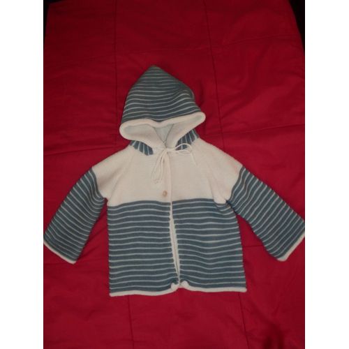 Gilet À Capuche Boutonné Devant Bleu Et Blanc Taille 12 Mois Marque :C&a