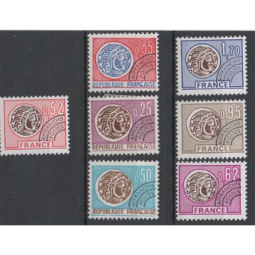 France De 1961 À 1969: Lot De 7 Timbres Préoblitérés Du Type Monnaie Gauloise.