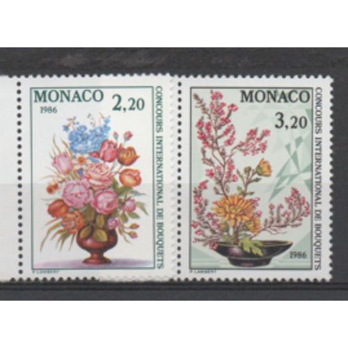 Monaco 1985: Deux Timbres N° 1497 Et 1498 Sur Le Concours International De Bouquets.