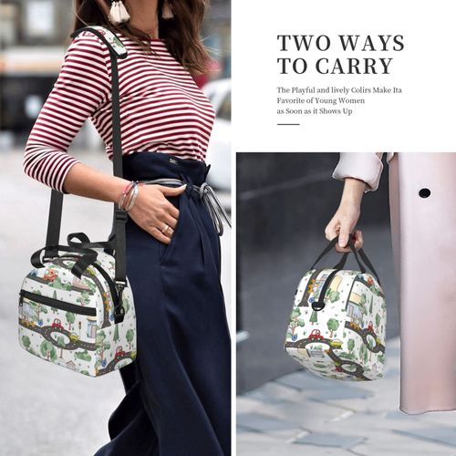 Sac à déjeuner Voitures Sac besace à main avec sangle d'épaule, Sac Fourre-tout Réutilisable pour Enfant, Retour à l'école, Femmes, Garçon, Fille