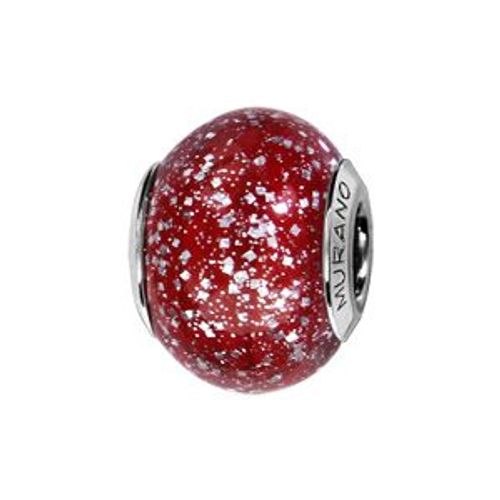 Charms Coulissant Argent Rhodié Verre De Murano Rouge Pailletté