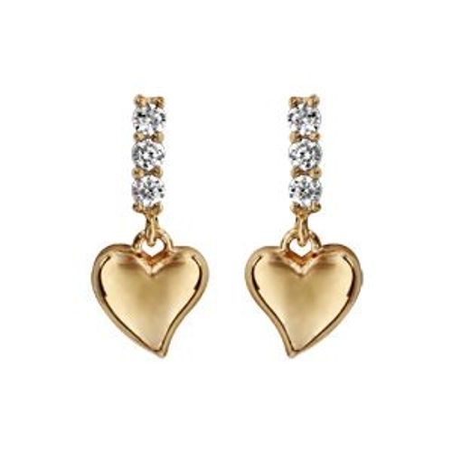 Boucles D'oreille Tige Plaqué Or Barrette Oxydes Blancs Et Coeur