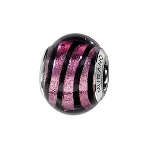 Charms Coulissant Argent Rhodié Verre De Murano Véritable Violet Avec Filet