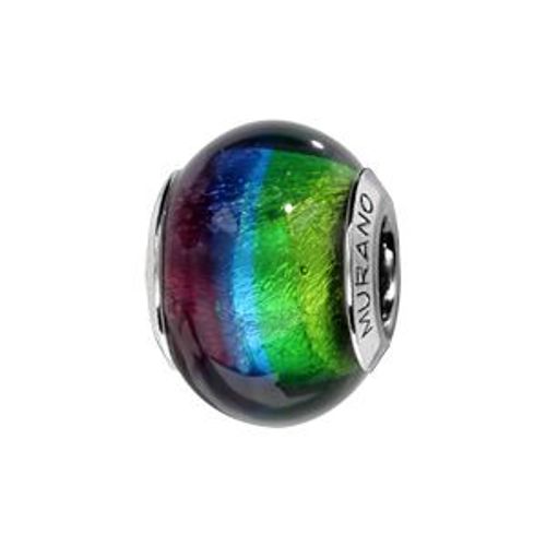 Charms Coulissant Argent Rhodié Verre De Murano Véritable Dégradé Vert Et Bleu