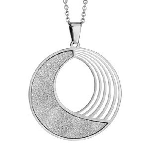 Collier Acier Pendentif Rond Évidé Avec Granité 46cm