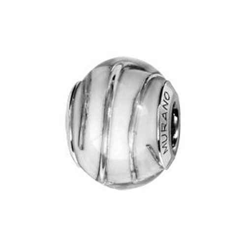 Charms Coulissant Argent Rhodié Verre De Murano Véritable Blanc Filet Argenté
