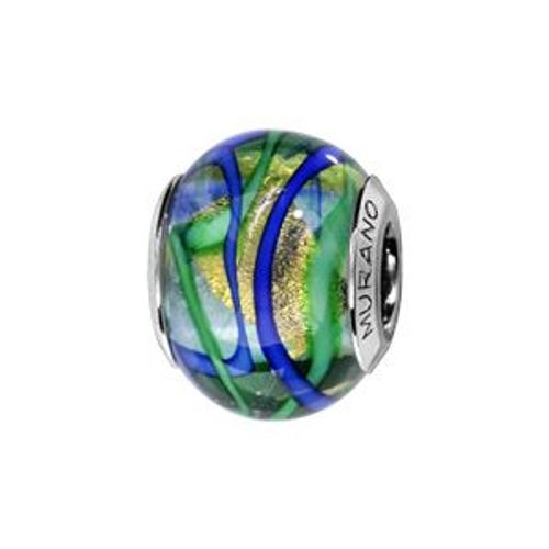 Charms Coulissant Argent Rhodié Verre De Murano Vert Bleu Jaune