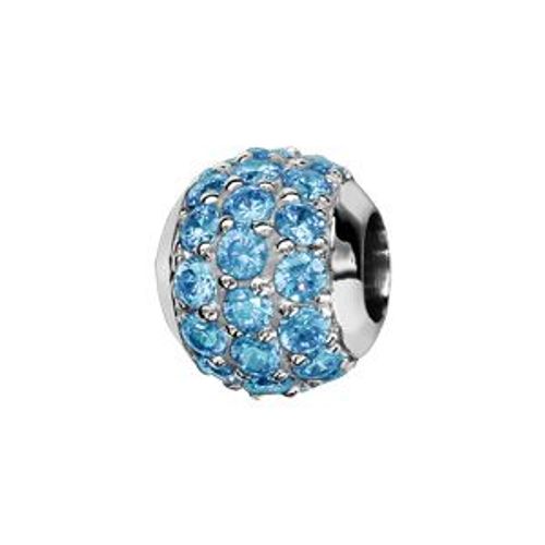 Charms Coulissant Argent Rhodié Boule Pierres Bleu Ciel Serties