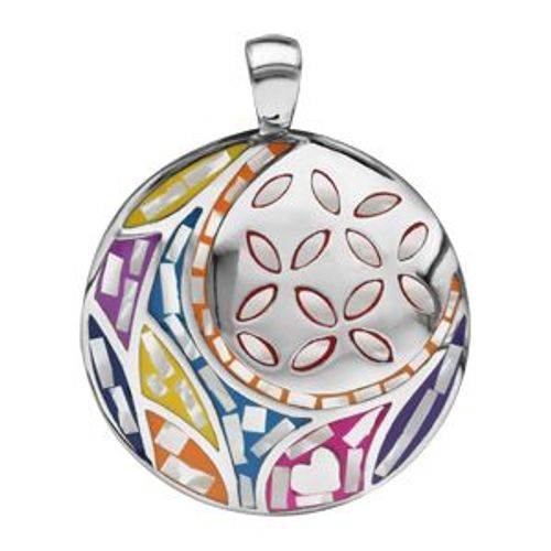 Pendentif Acier Stella Mia Rond Motif Fleur Couleur Pastel Avec Nacre