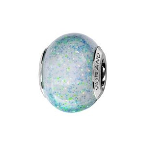 Charms Coulissant Argent Rhodié Verre De Murano Véritable Vert Avec Paillettes