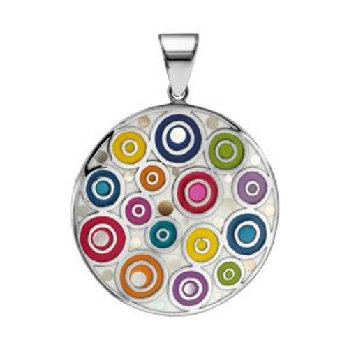 Pendentif Acier Stella Mia Rond Avec Motifs Ronds Et Nacre