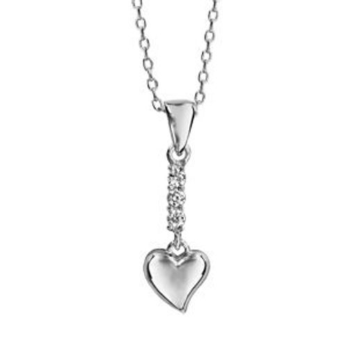 Collier Argent Rhodié Pendentif Barrette Oxydes Blancs Et Coeur 40+5cm