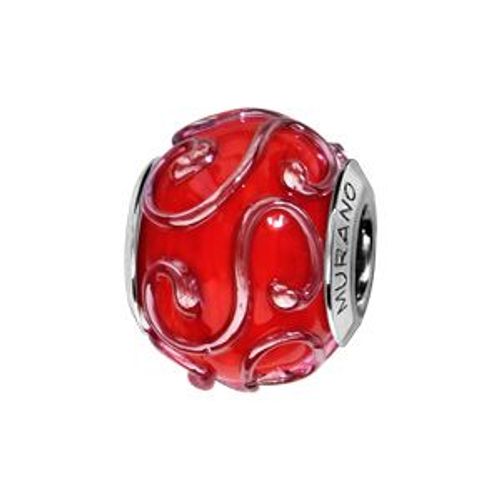 Charms Coulissant Argent Rhodié Verre De Murano Véritable Rouge Motifs S
