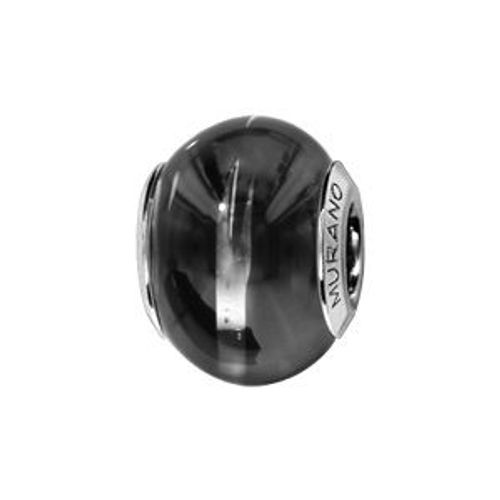 Charms Coulissant Argent Rhodié Verre De Murano Véritable Noire