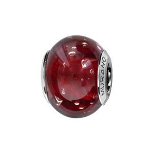 Charms Coulissant Argent Rhodié Verre De Murano Véritable Rouge Bulles Dorées