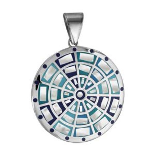 Pendentif Acier Stella Mia Rond Avec Motifs Dégradés Bleu Avec Nacre