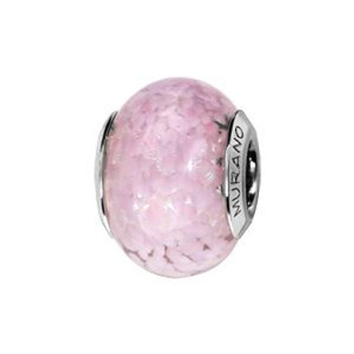 Charms Coulissant Argent Rhodié Verre De Murano Véritable Rose Effet Nuage