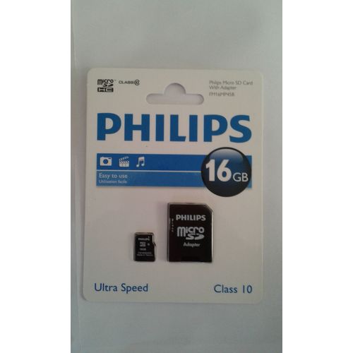 Philips FM16MP45B - Carte mémoire flash (adaptateur microSDHC - SD inclus(e)) - 16 Go - Class 10 - microSDHC UHS-I