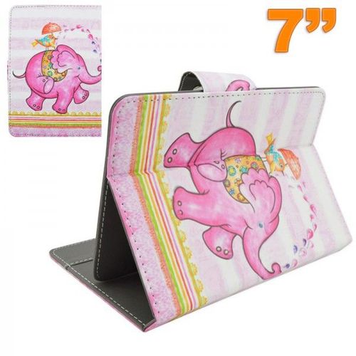 Housse Universelle Tablette Tactile 7 Pouces Motif Éléphant Rose