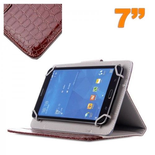 Housse Universelle Simili Peau Crocodile Tablette 7 Pouces Marron