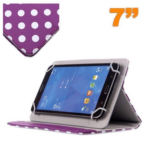 Housse Universelle Tablette Tactile 7 Pouces Violet À Pois Blancs