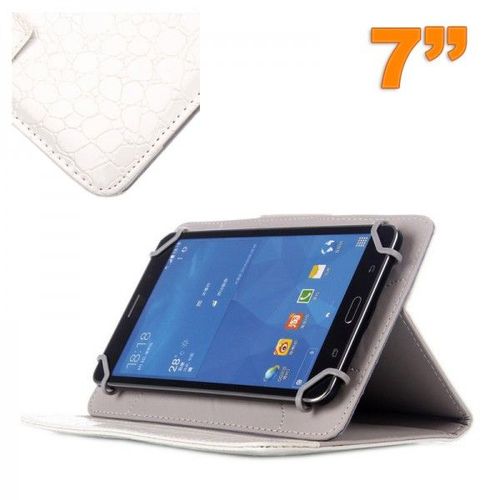 Housse Universelle Simili Peau Crocodile Tablette 7 Pouces Blanc