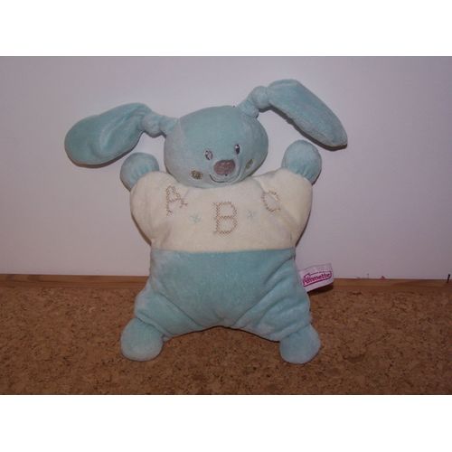Doudou Lapin Pommette Semi Plat Abc Bleu Blanc