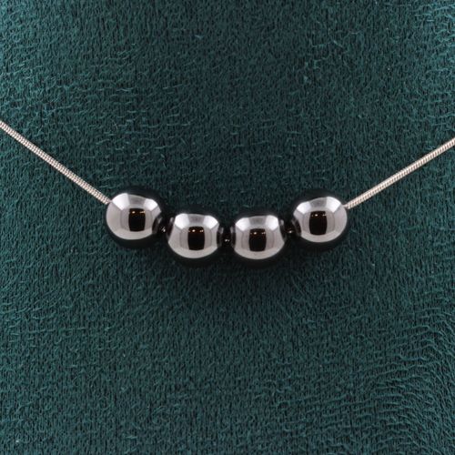 Collier 4 Perles Hématite 8 Mm. Chaine En Acier Inoxydable Collier Femmes, Hommes. Taille Personnalisable.