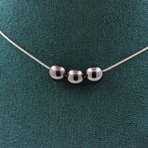 Collier 3 Perles Hématite 8 Mm. Chaine En Acier Inoxydable Collier Femmes, Hommes. Taille Personnalisable.