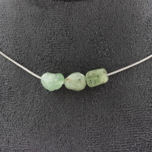 Collier 3 Perles Cyanite Verte Du Brésil. Chaine En Acier Inoxydable Collier Femmes, Hommes. Taille Personnalisable.