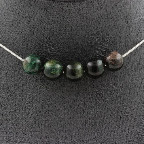 Collier 5 Perles Emeraude De Zambie Qualité 3a 8 Mm. Chaine En Acier Collier Femmes, Hommes. Taille Personnalisable.