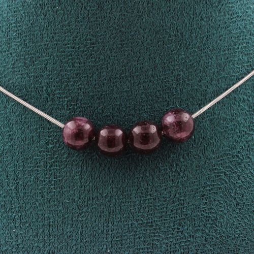 Collier 4 Perles Grenat 8 Mm. Chaine En Acier Inoxydable Collier Femmes, Hommes. Taille Personnalisable.