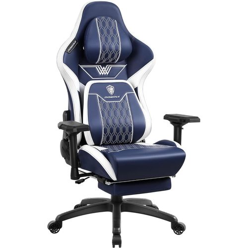 Chaise Gaming Avec Accoudoirs 4d - Ergonomique - Avec Repose-Pieds - En Cuir Synthétique - Soutien Lombaire Confortable - Grand Et Haut - 180 Kg, Bleu